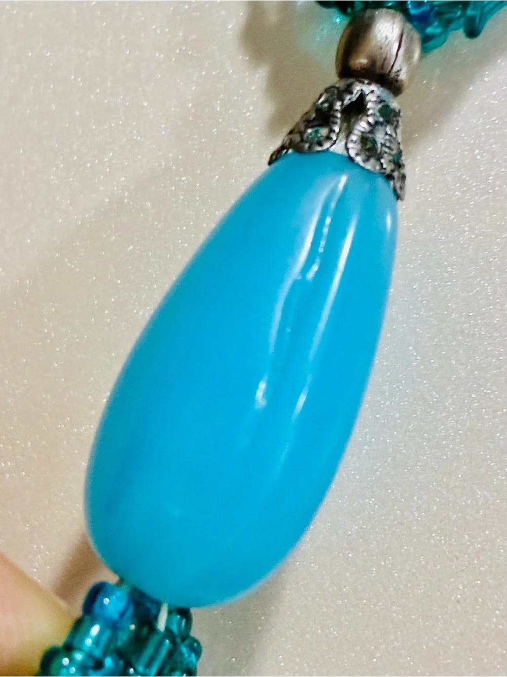 Aqua Blue Multi-Strand Tassel Necklace with Teardrop Pendant - Women Jewelry